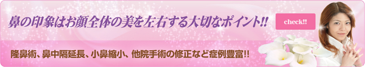 隆鼻術、鼻中隔延長、小鼻縮小、他院手術の修正など症例豊富!!